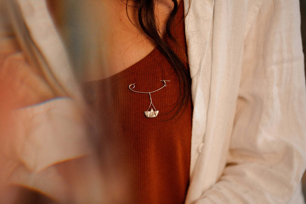Silver Boat - Brooch