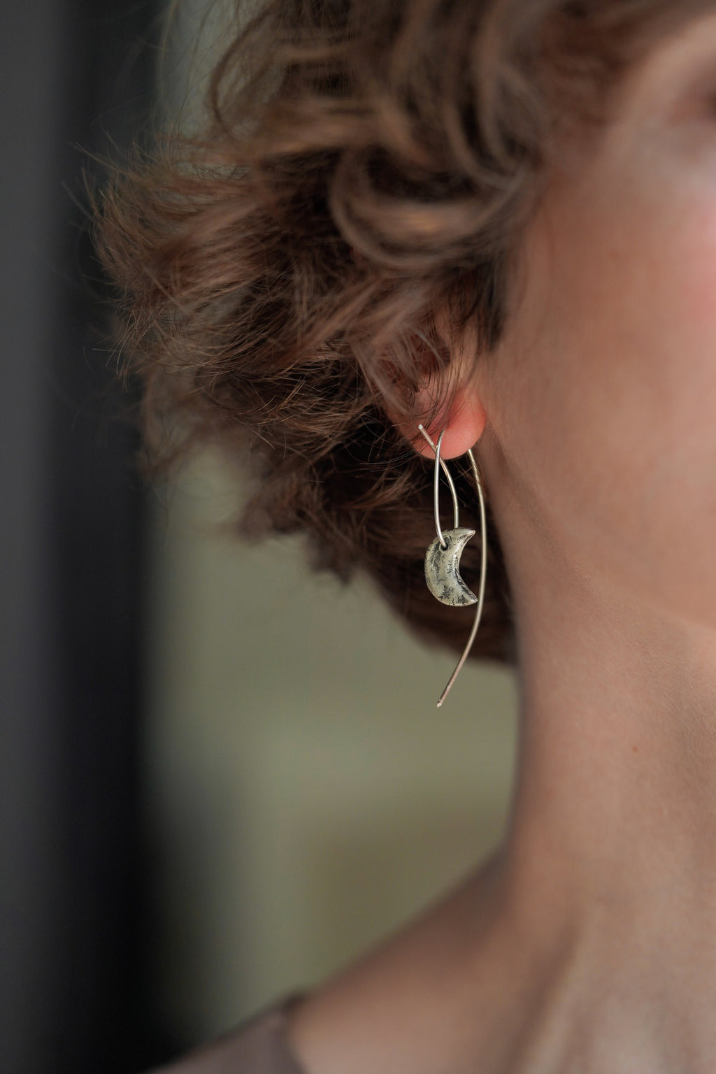 Moon Loop Silver Earrings