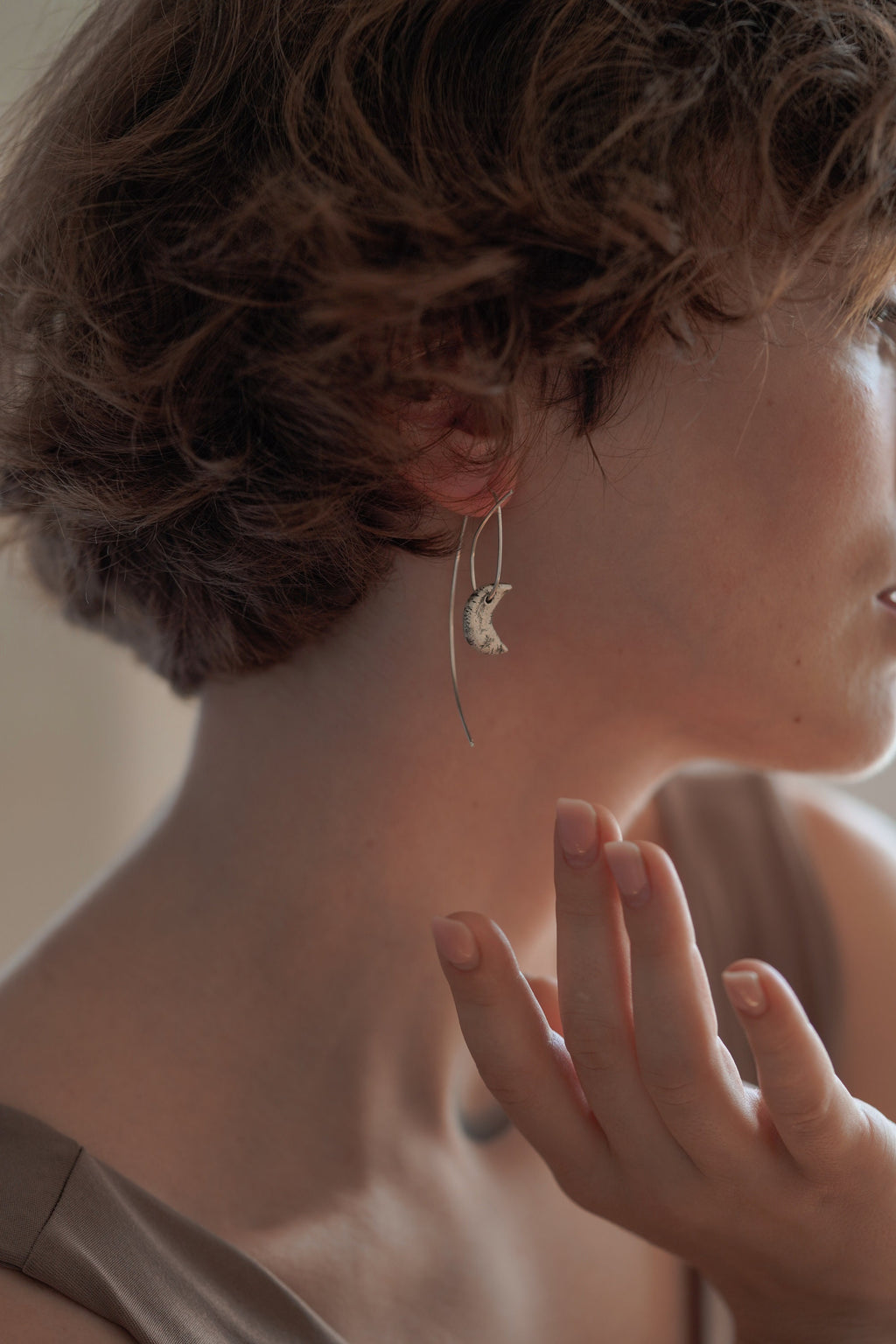 Moon Loop Silver Earrings