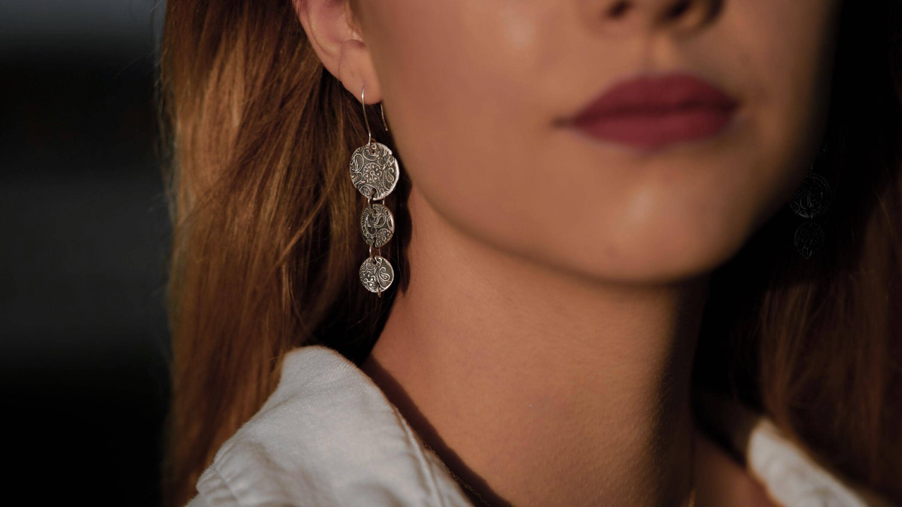 Vintage pattern long earrings